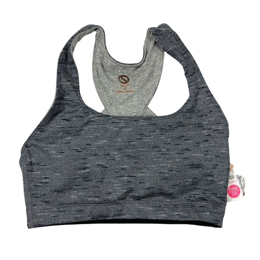 Shape Activewear Sports Bra Breathable Removable Cups Heathered Blue Gray XS